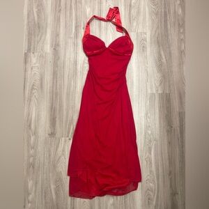 Vintage Y2K Red Romantic Prom Wedding Guest Halter Dress Glam